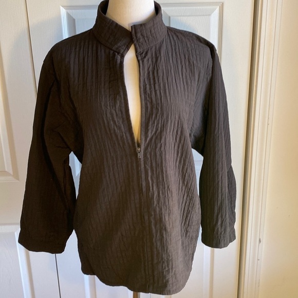 Eileen Fisher Lightweight Brown Textured Zippered Jacket Size Large - Picture 2 of 11
